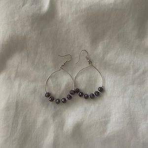 Grey Beaded hoop earrings